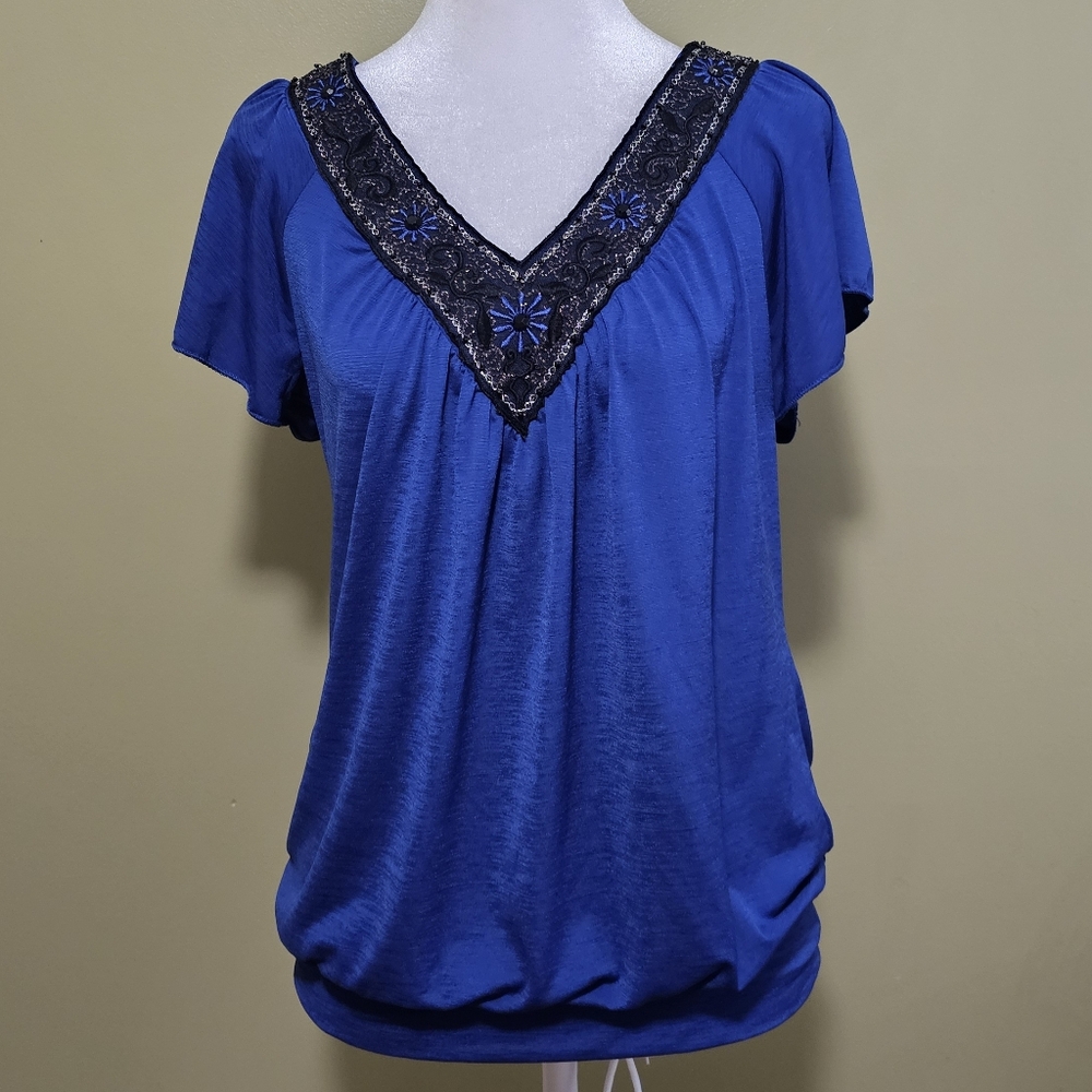 WRAPPER Vintage Blue Short Sleeve Blouse Size Medium